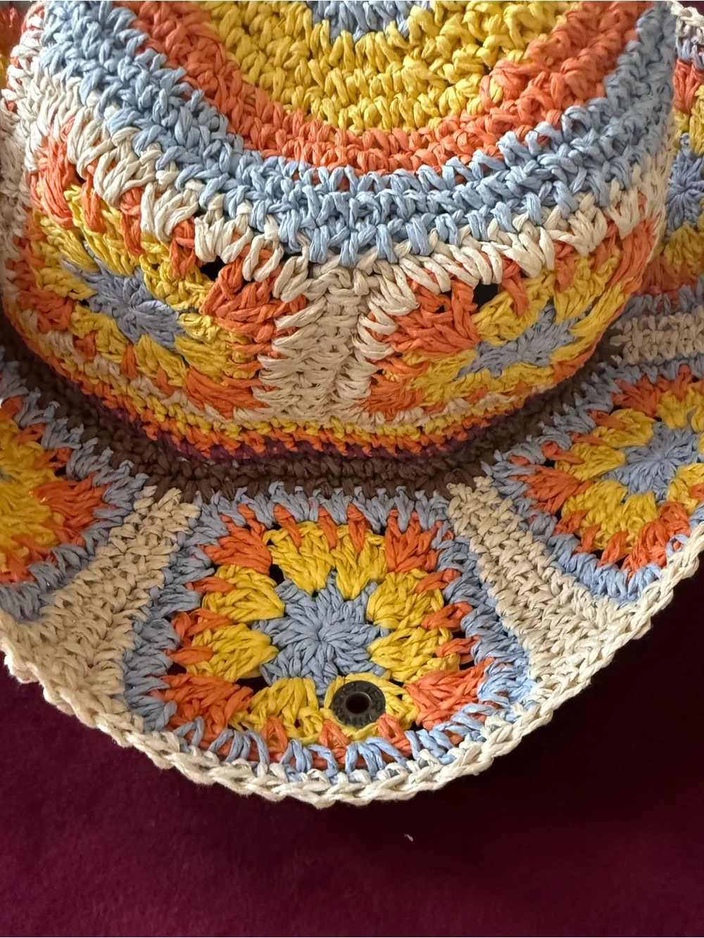 Peter Grimm Women Crochet Sun Hat - Blue, Yellow, Orange & Cream
